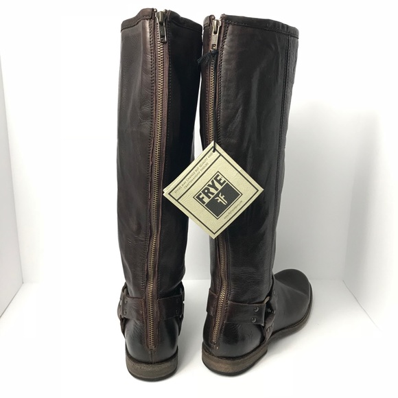 Frye Philip Harness Tall Back Zip Leather Boots - Picture 4 of 8